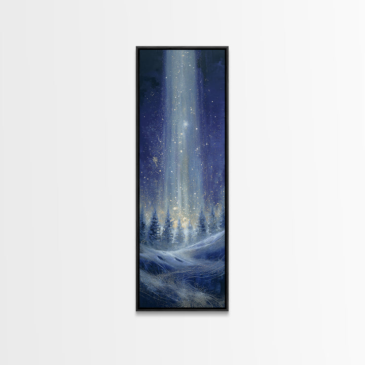 Aurora Borealis over Snowy Pines Framed Canvas Print, Celestial Art, Boho Art, Living Room Decor, Fine Art, Celestial, CEL-1x3-53