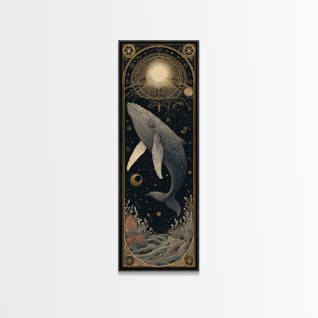 Cosmic Whale Swimming Through a Star Field Canvas Print, Celestial Art, Fine Art Print, Living Room Decor, Fine Art, Celestial, CEL-1x3-65