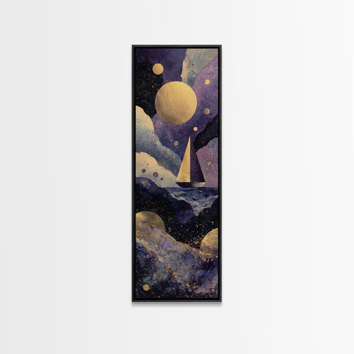 Tiny Sailboat Beneath a Huge Moon Canvas Print, Celestial Art, Modern Decor, Living Room Decor, Fine Art, Celestial, Home Decor, CEL-1x3-7