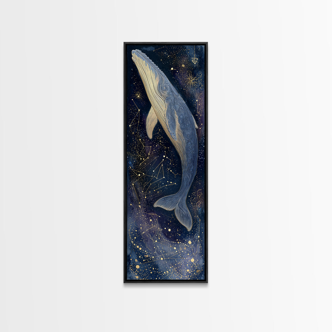 Cosmic Whale Swimming Through a Star Field Canvas Print, Celestial Art, Watercolor Painting, Living Room Decor, Celestial, CEL-1x3-89