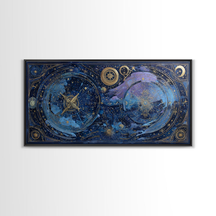 Blue Star Map Framed Canvas Print, Celestial Art, Gallery Decor, Living Room Decor, Fine Art, Celestial, Minimalist Decor, CEL-2x1-18