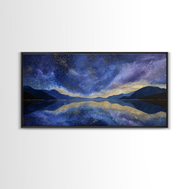 Night Sky over a Quiet Mountain Lake Canvas Print, Celestial Art, Celestial, Living Room Decor, Celestial, Colorful Wall Art, CEL-2x1-47