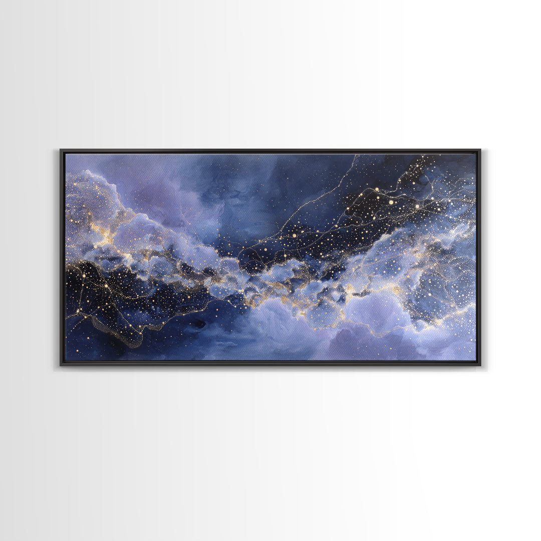 Moonlit Cloudscape with Silver Highlights Canvas Print, Celestial Art, Home Decor, Living Room Decor, Oil Painting, Celestial, CEL-2x1-53