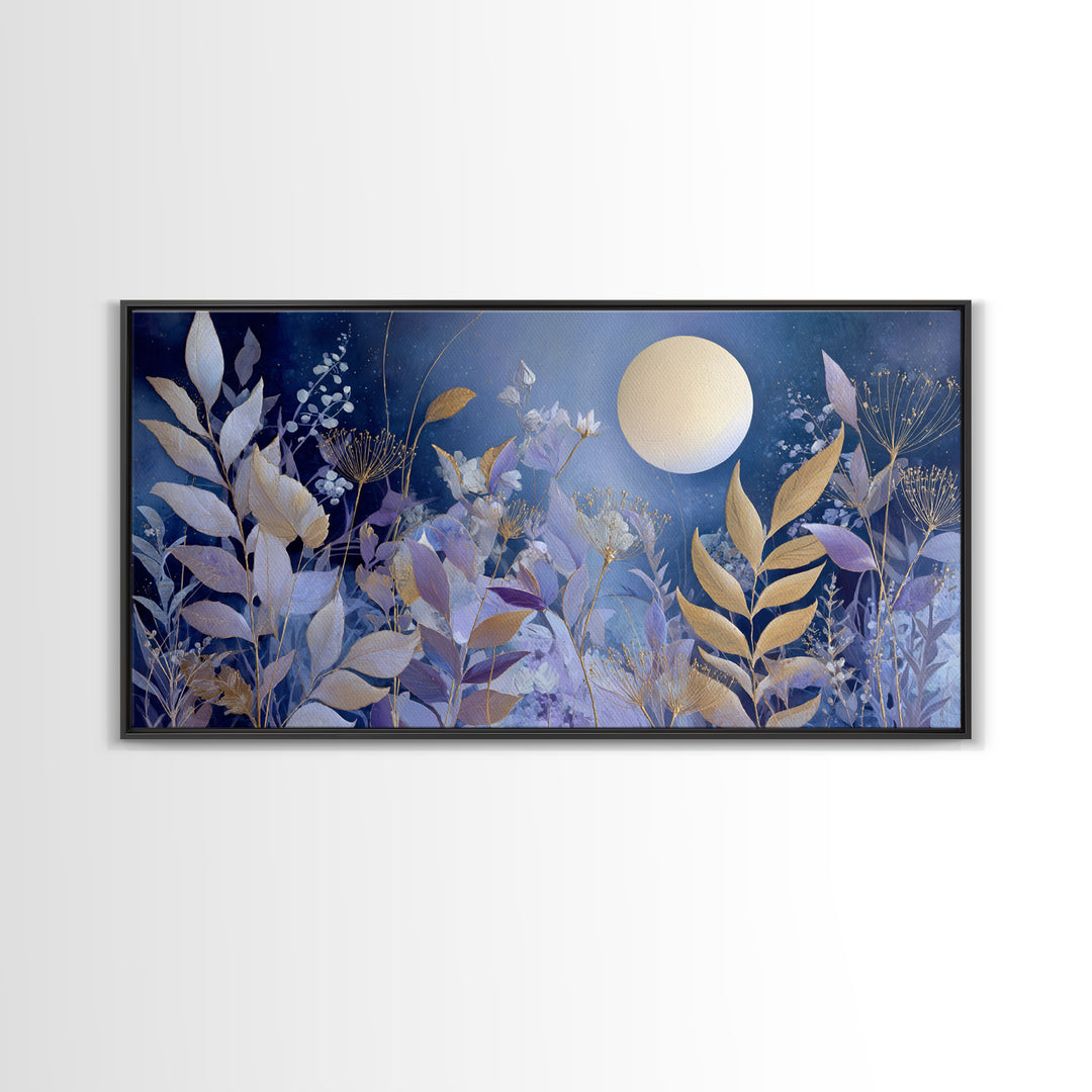 Lunar Phase Arc Above Delicate Botanicals Canvas Print, Celestial Art, Printable Art, Living Room Decor, Celestial, CEL-2x1-72