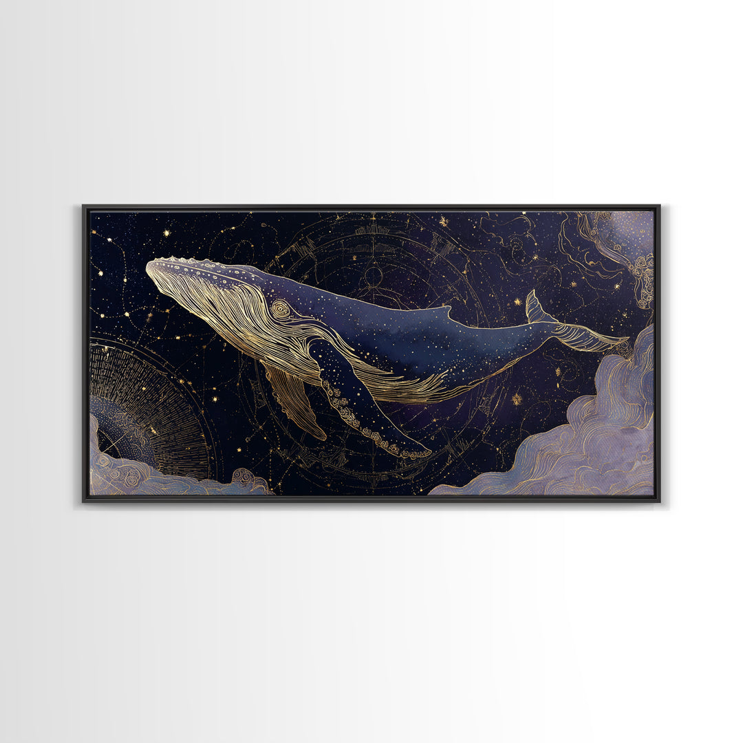 Cosmic Whale Swimming Through a Star Field Canvas Print, Celestial Art, Wall Art, Living Room Decor, Fine Art, Celestial, CEL-2x1-73
