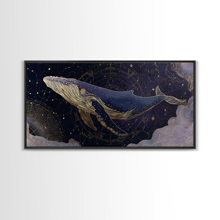 Cosmic Whale Swimming Through a Star Field Canvas Print, Celestial Art, Wall Art, Living Room Decor, Fine Art, Celestial, CEL-2x1-73