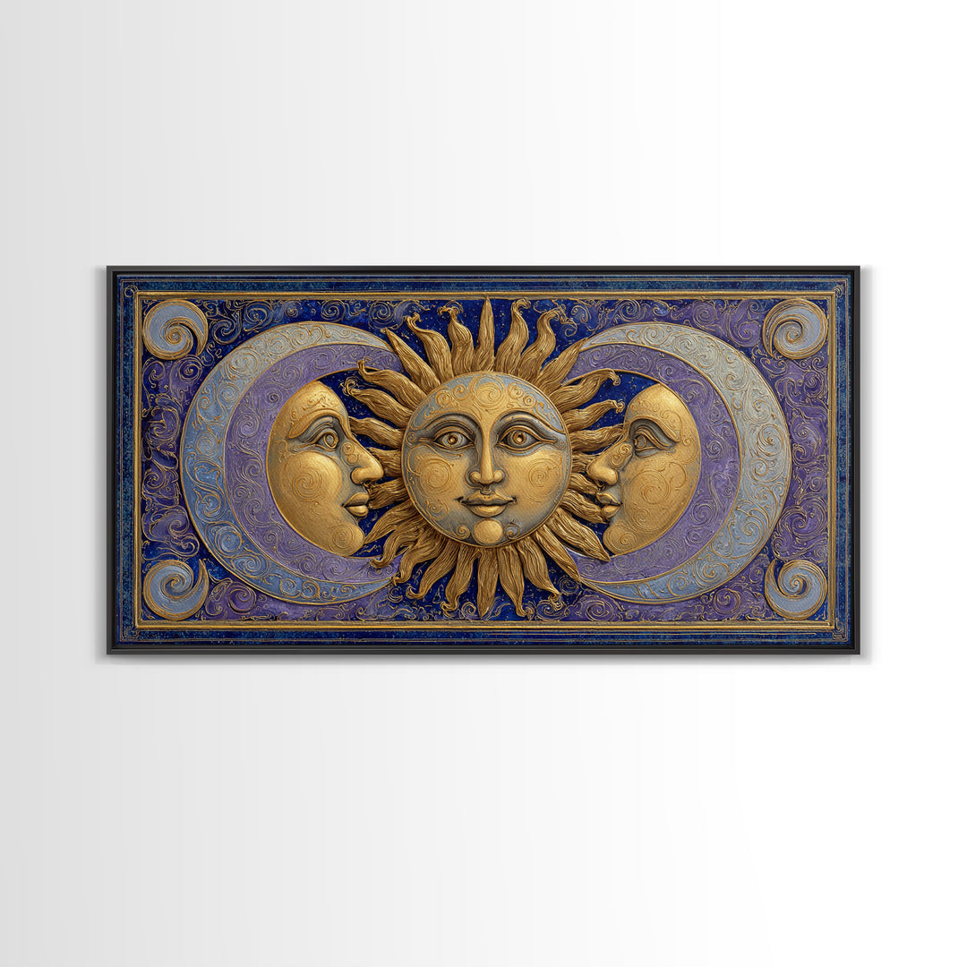 Sun and Moon Faces Canvas Print, Celestial Art, Minimalist Decor, Living Room Decor, Fine Art, Celestial, Boho Wall Art, CEL-2x1-94