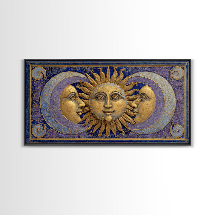 Sun and Moon Faces Canvas Print, Celestial Art, Minimalist Decor, Living Room Decor, Fine Art, Celestial, Boho Wall Art, CEL-2x1-94