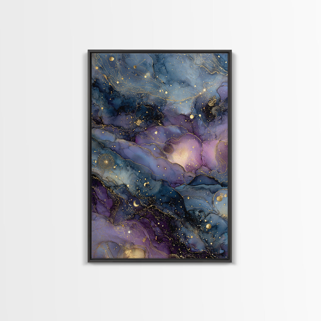 Galaxy Swirl with Jewel Tone Nebula Clouds Framed Canvas Print, Celestial Art, Space Art, Living Room Decor, Celestial, CEL-2x3-4