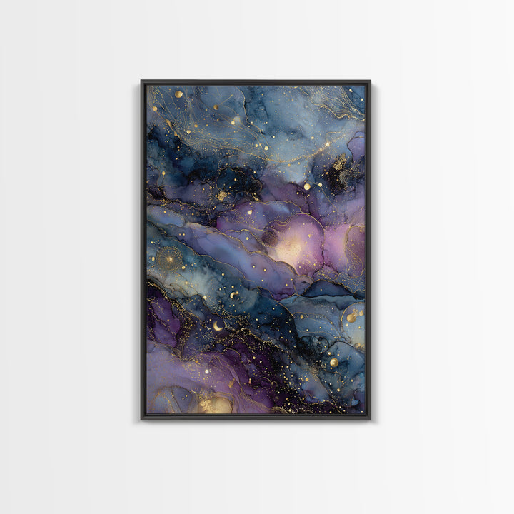 Galaxy Swirl with Jewel Tone Nebula Clouds Framed Canvas Print, Celestial Art, Space Art, Living Room Decor, Celestial, CEL-2x3-4