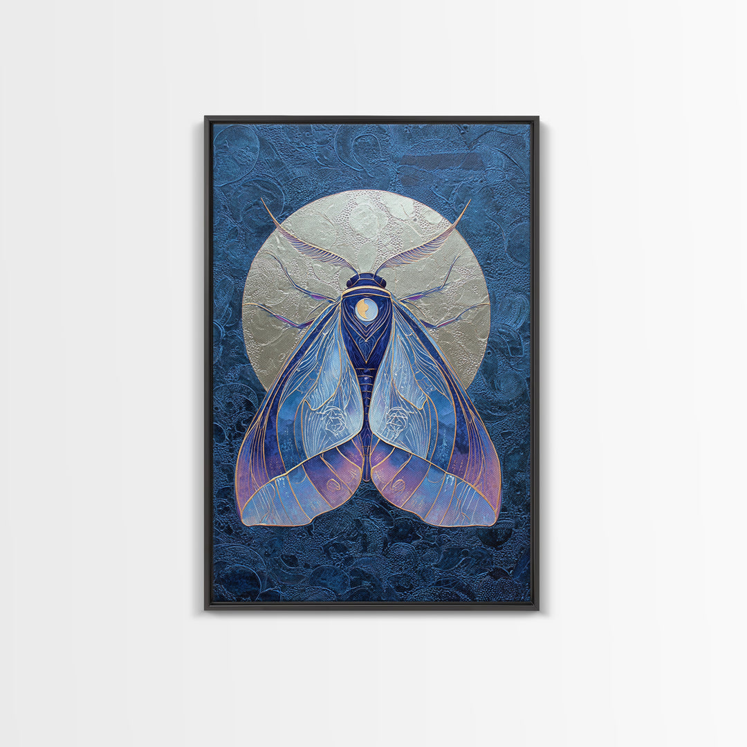 Celestial Moth with Moon Markings Canvas Print, Celestial Art, Boho Decor, Living Room Decor, Fine Art, Celestial, CEL-2x3-50