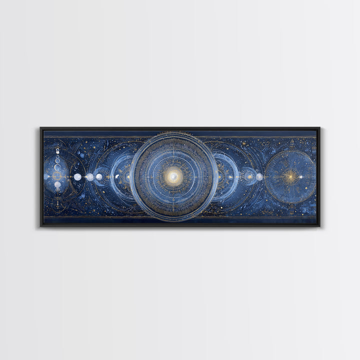 Lunar Phase Arc Above Delicate Botanicals Canvas Print, Celestial Art, Gallery Decor, Living Room Decor, Celestial, CEL-3x1-44