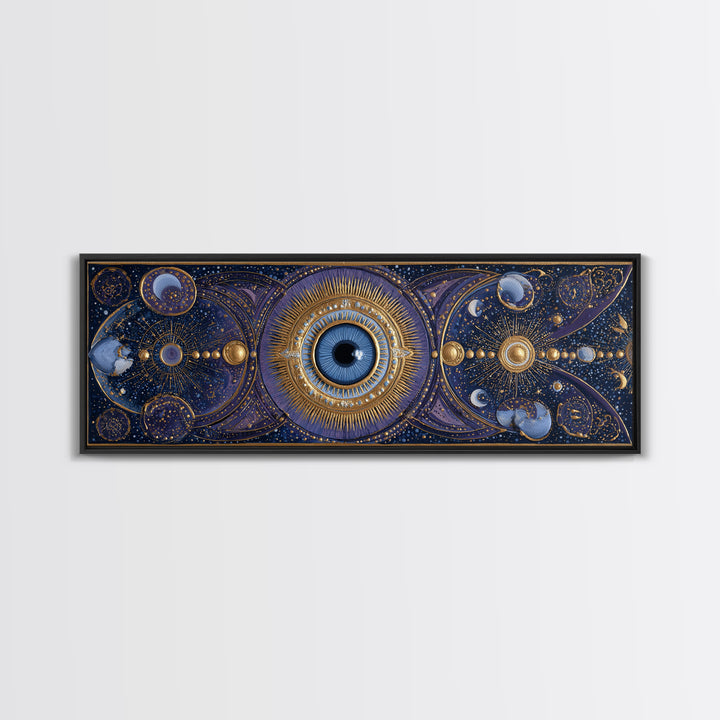 Mystic Eye Surrounded by Moons and Constellations Framed Canvas Print, Celestial Art, Art Print, Living Room Decor, Celestial, CEL-3x1-56