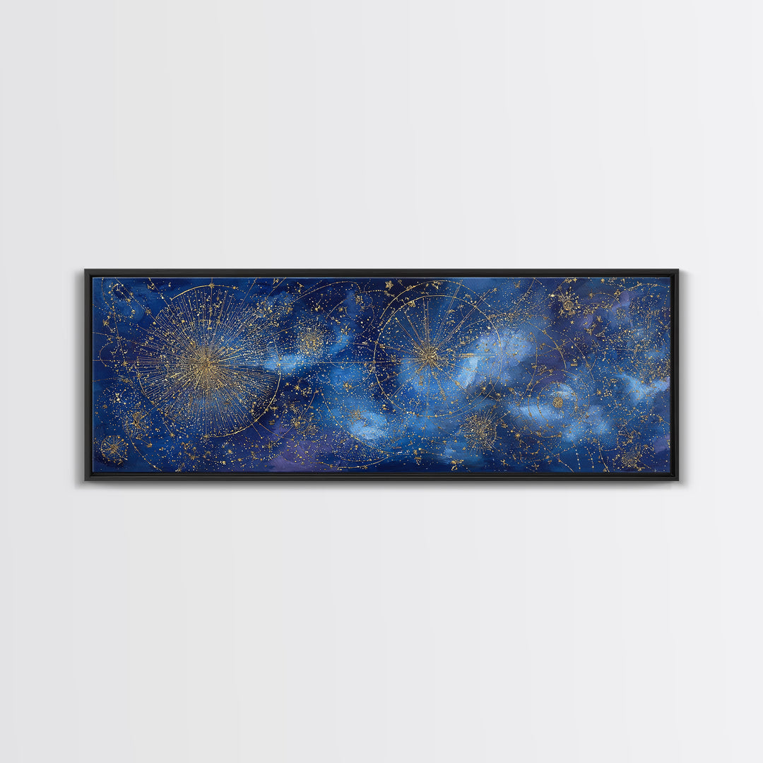 Gold Constellation Map on Deep Navy Texture Framed Canvas Print, Celestial Art, Minimalist Decor, Living Room Decor, Celestial, CEL-3x1-72