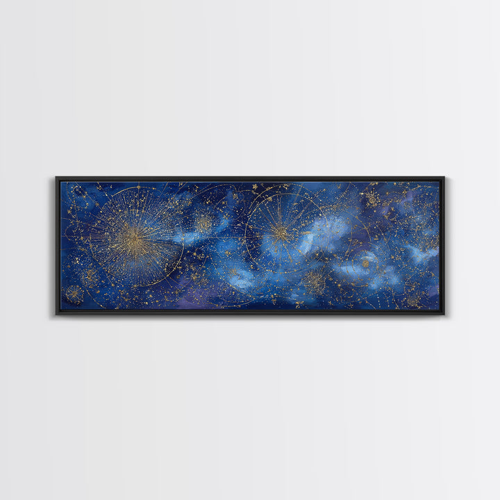 Gold Constellation Map on Deep Navy Texture Framed Canvas Print, Celestial Art, Minimalist Decor, Living Room Decor, Celestial, CEL-3x1-72