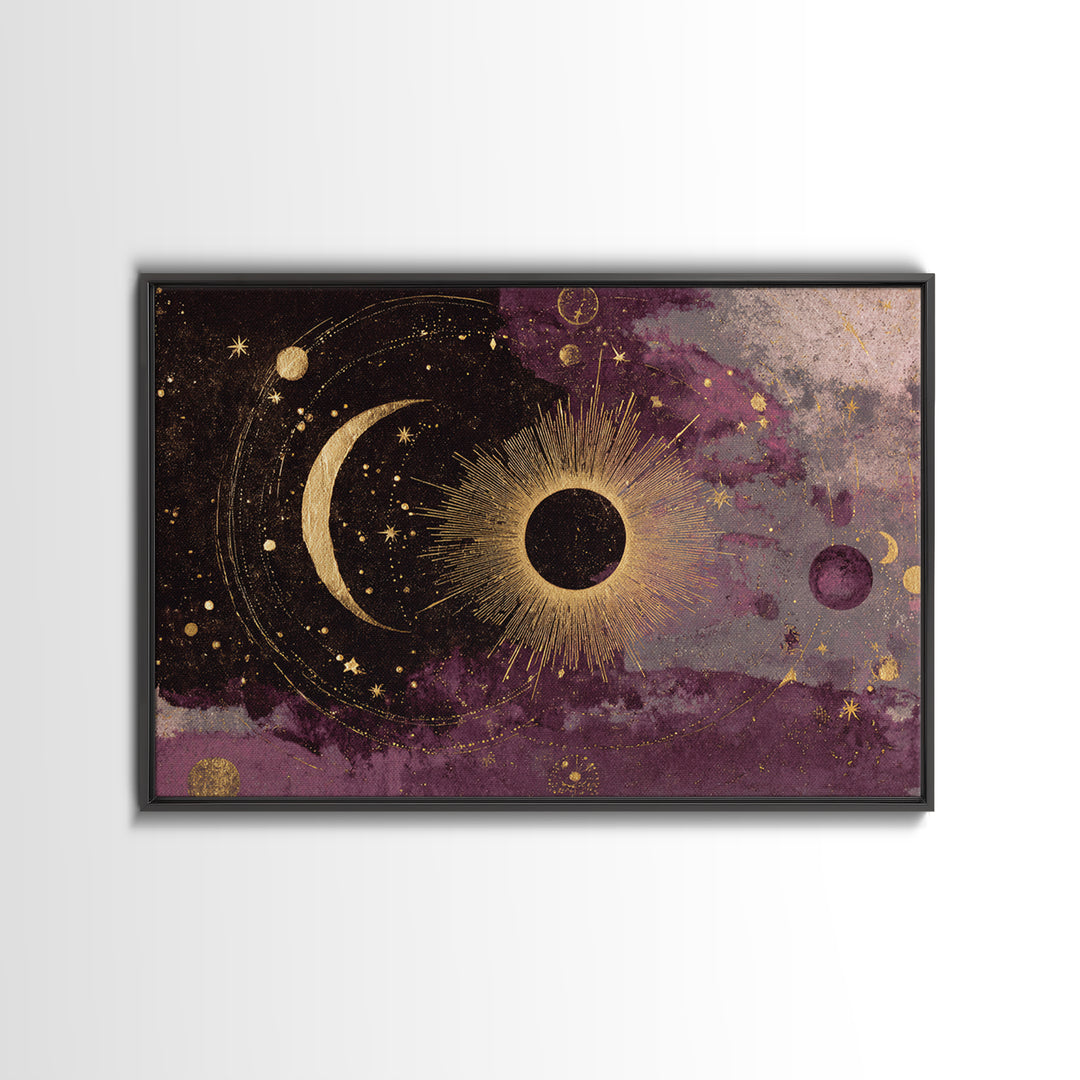 Eclipse Scene with Radiant Corona Framed Canvas Print, Celestial Art, Home Decor, Living Room Decor, Fine Art, Celestial, CEL-3x2-14
