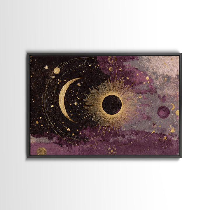 Eclipse Scene with Radiant Corona Framed Canvas Print, Celestial Art, Home Decor, Living Room Decor, Fine Art, Celestial, CEL-3x2-14
