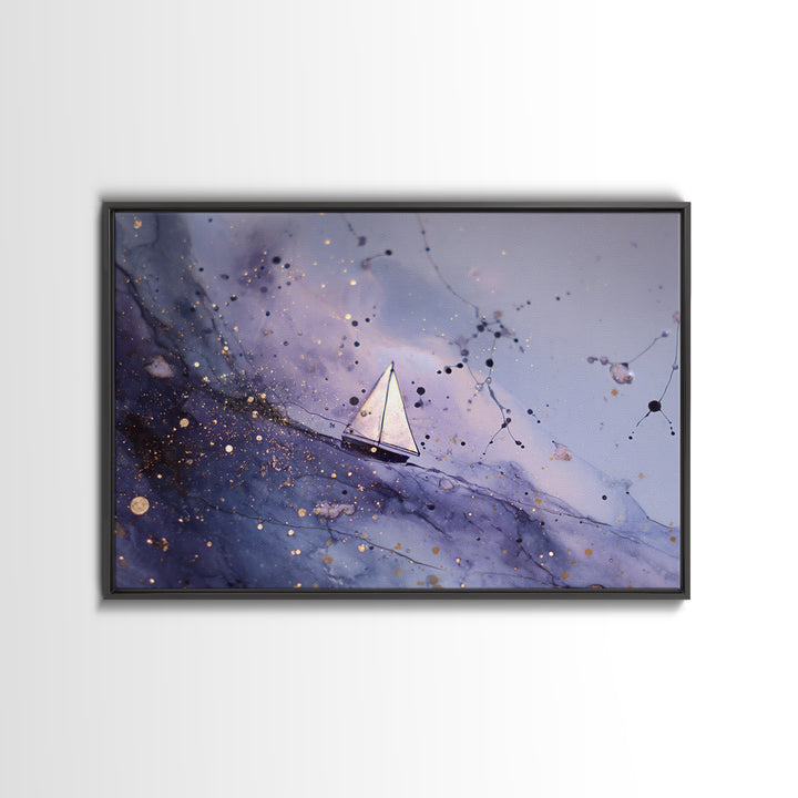 Tiny Sailboat Beneath a Huge Moon Framed Canvas Print, Celestial Art, Digital Print, Living Room Decor, Fine Art, Celestial, CEL-3x2-23