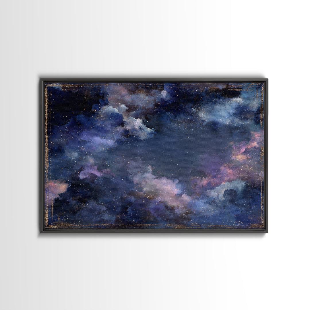 Galaxy Swirl with Jewel Tone Nebula Clouds Framed Canvas Print, Celestial Art, Digital Print, Living Room Decor, Celestial, CEL-3x2-24