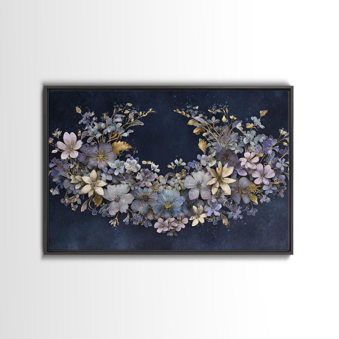 Planetary Botanical Wreath Framed Canvas Print, Celestial Art, Boho Wall Decor, Living Room Decor, Fine Art, Celestial, CEL-3x2-90