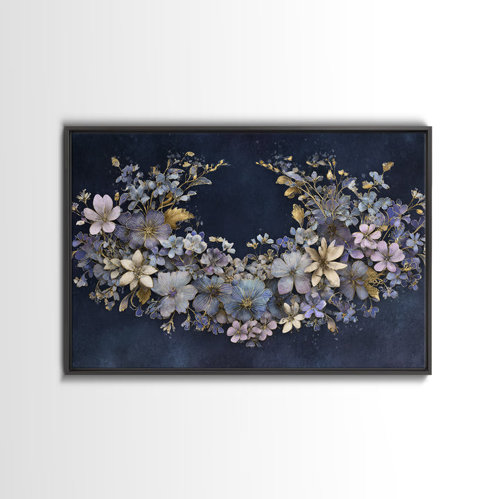 Planetary Botanical Wreath Framed Canvas Print, Celestial Art, Boho Wall Decor, Living Room Decor, Fine Art, Celestial, CEL-3x2-90