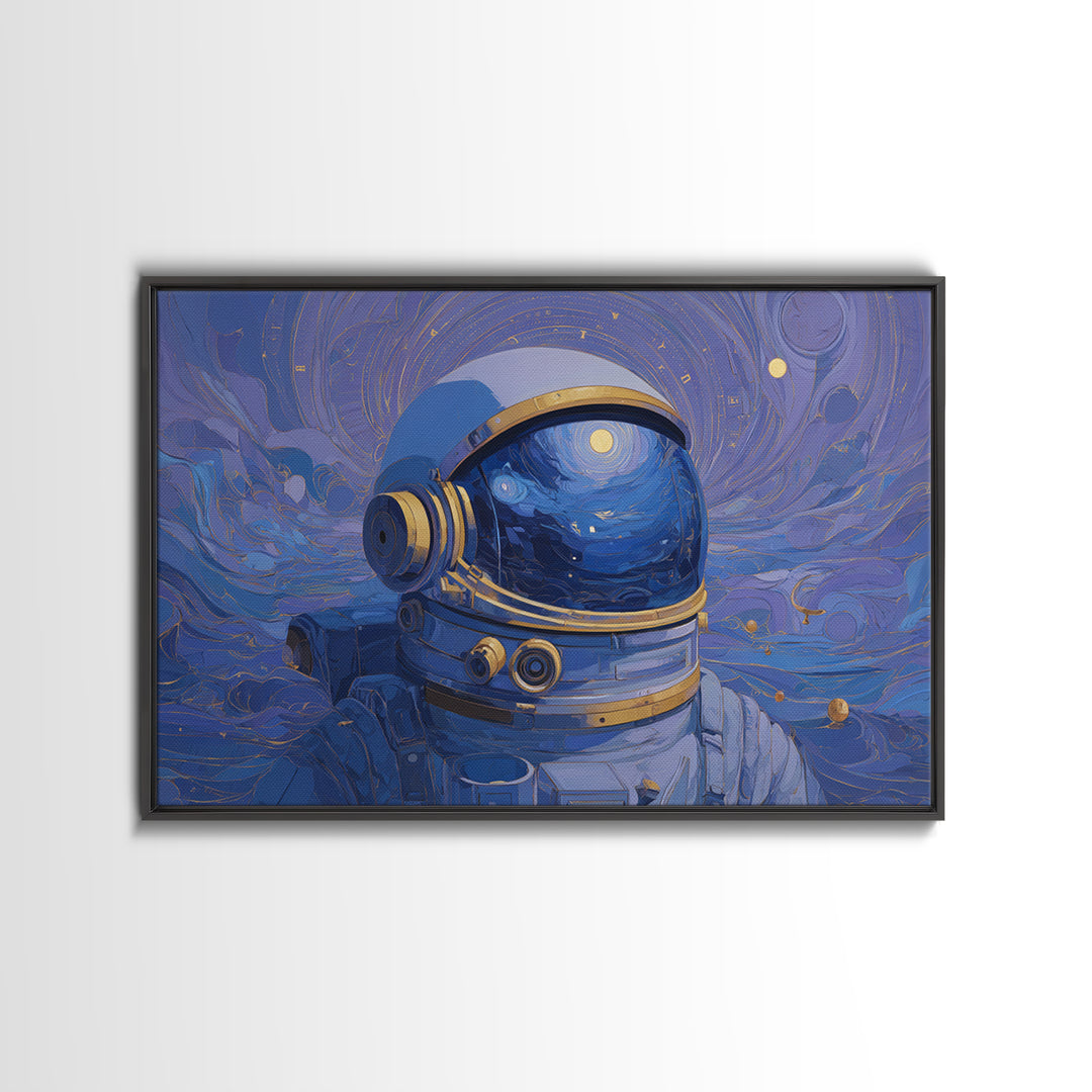 Astronaut Helmet Reflecting a Field of Stars Canvas Print, Celestial Art, Fine Art Print, Living Room Decor, Celestial, CEL-3x2-91