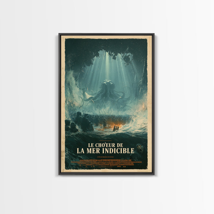 The Choir Of The Eldritch Sea, French Language Horror Movie Poster, 1960s Horror Art, Eldritch Cinema Wall Art, Framed Canvas Print