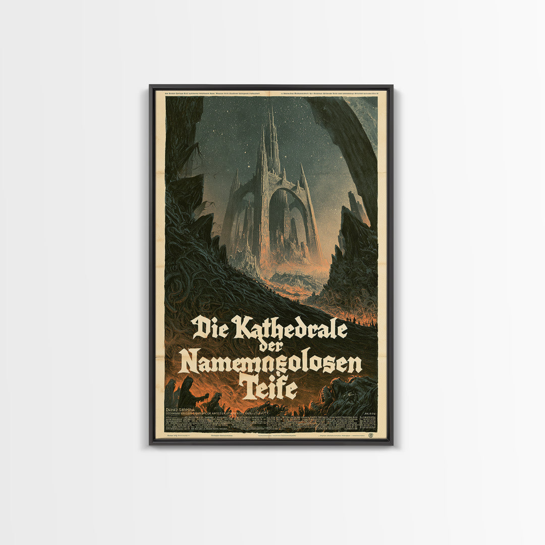 The Cathedral Of The Nameless Deep, German Language Horror Movie Poster, 1960s Horror Art, Eldritch Cinema Wall Art, Framed Canvas Print