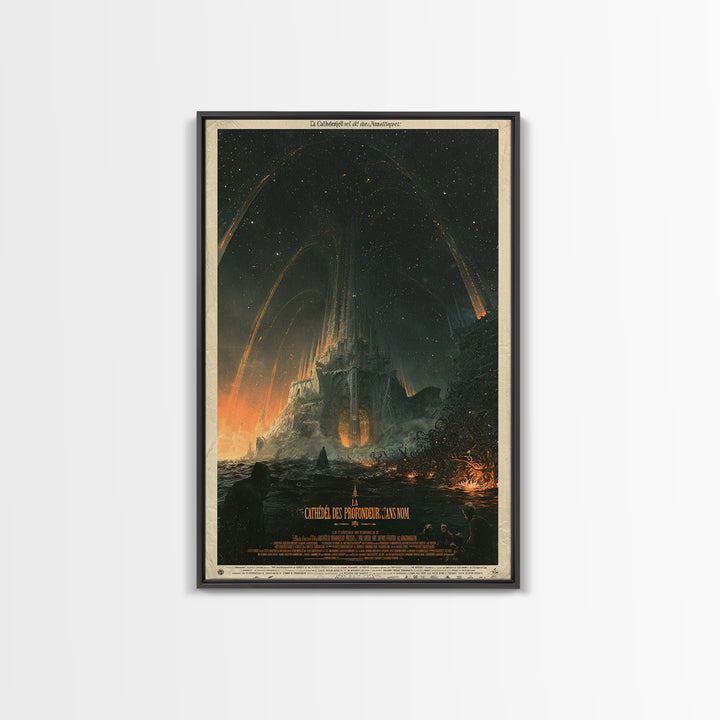 The Cathedral Of The Nameless Deep, French Language Horror Movie Poster, 1960s Horror Art, Gothic Cinema Wall Art, Framed Canvas Print