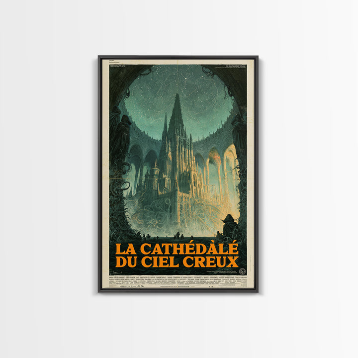The Cathedral Of The Hollow Sky, French Language Horror Movie Poster, 1960s Horror Art, Gothic Cinema Wall Art, Framed Canvas Print