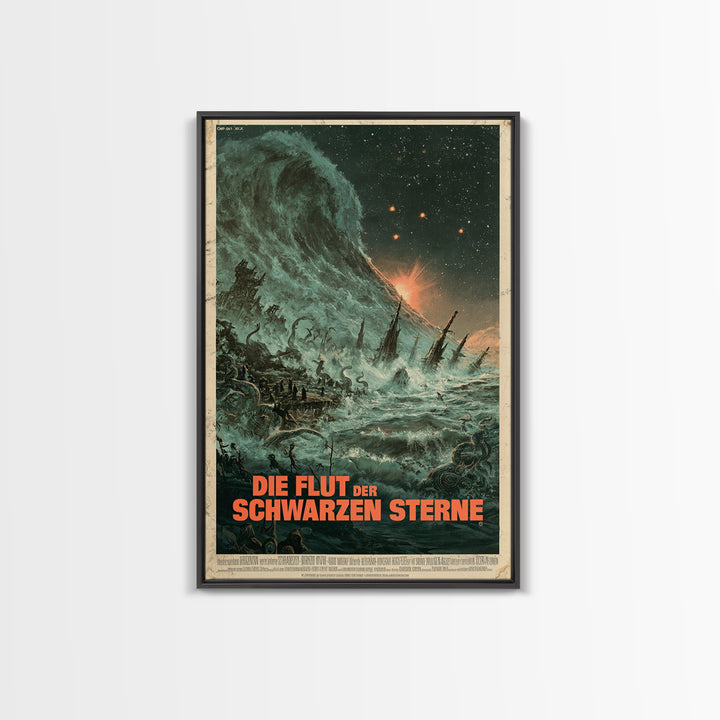 The Tide Of Black Stars, German Language Horror Movie Poster, 1960s Horror Art, Gothic Cinema Wall Art, Framed Canvas Print, Halloween Decor