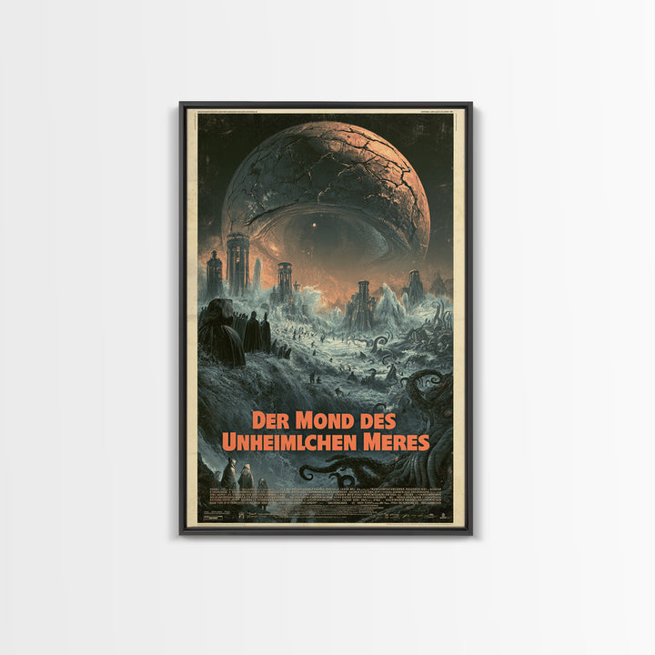 The Moon Of The Eldritch Sea, German Language Horror Movie Poster, 1960s Horror Art, Lovecraftian Horror Poster, Framed Canvas Print