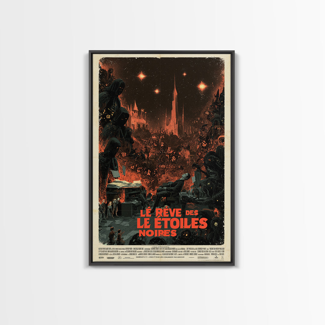 The Dream Of Black Stars, French Language Horror Movie Poster, 1960s Horror Art, Eldritch Cinema Wall Art, Framed Canvas Print