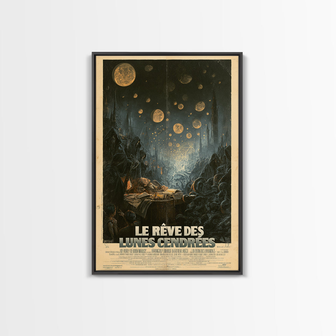 The Dream Of Ashen Moons, French Language Horror Movie Poster, 1960s Horror Art, Eldritch Cinema Wall Art, Framed Canvas Print