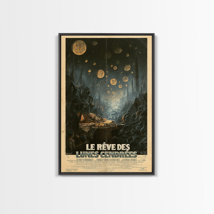 The Dream Of Ashen Moons, French Language Horror Movie Poster, 1960s Horror Art, Eldritch Cinema Wall Art, Framed Canvas Print