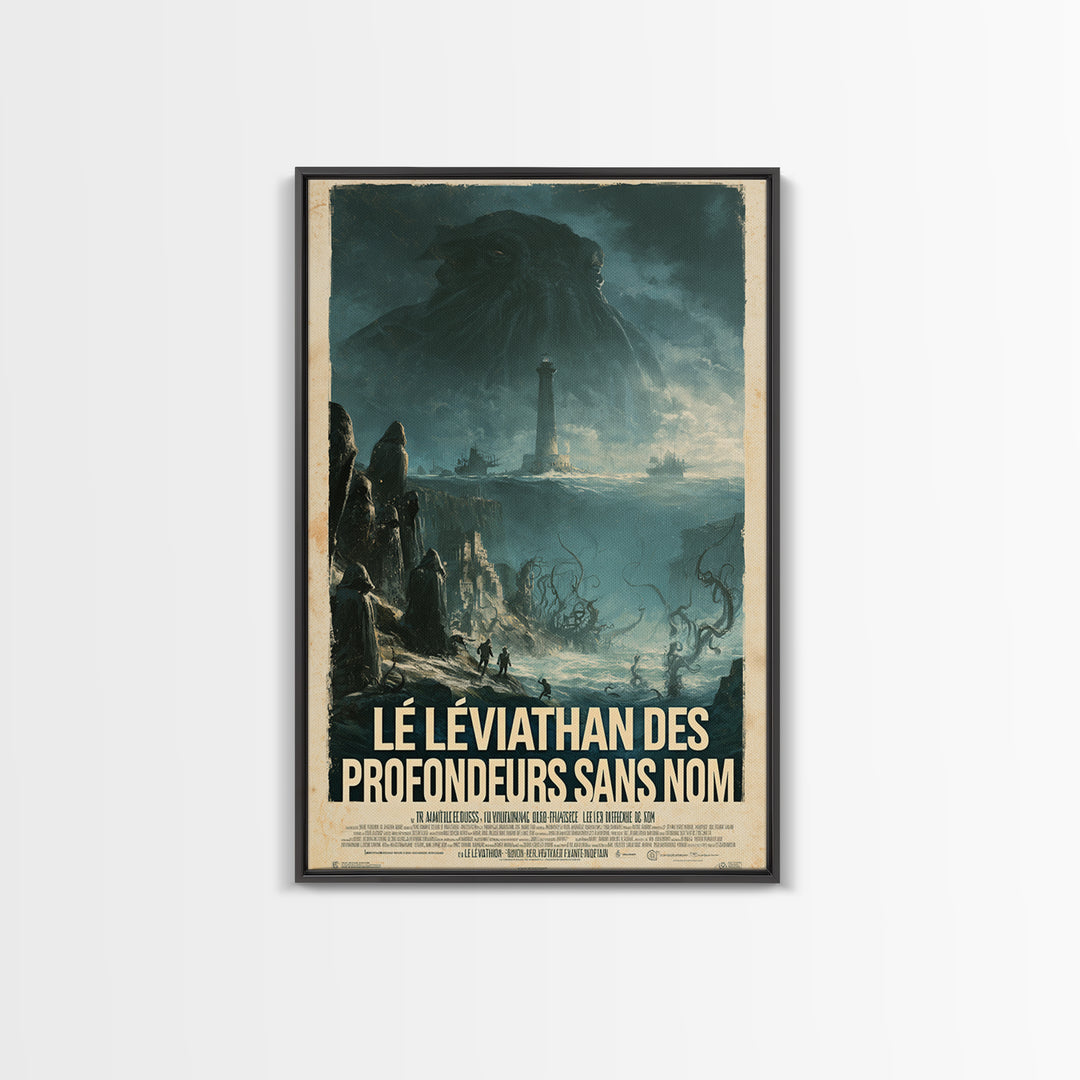 The Leviathan Of The Nameless Deep, French Language Horror Movie Poster, 1960s Horror Art, Classic Monster Poster, Canvas Print