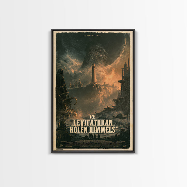 The Leviathan Of The Hollow Sky, German Language Horror Movie Poster, 1960s Horror Art, Gothic Cinema Wall Art, Framed Canvas Print