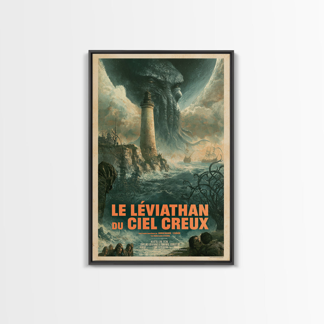 The Leviathan Of The Hollow Sky, French Language Horror Movie Poster, 1960s Horror Art, Classic Monster Poster, Canvas Print