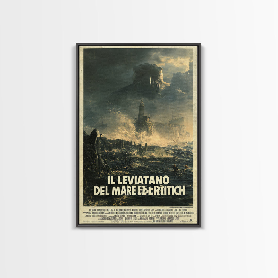 The Leviathan Of The Eldritch Sea, Italian Language Horror Movie Poster, 1970s Horror Art, Gothic Cinema Wall Art, Framed Canvas Print
