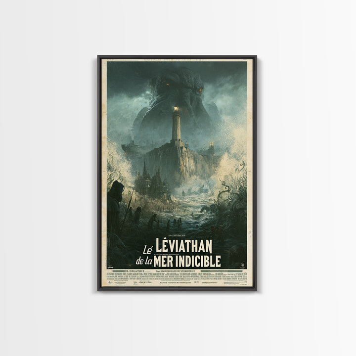 The Leviathan Of The Eldritch Sea, French Language Horror Movie Poster, 1960s Horror Art, Gothic Cinema Wall Art, Framed Canvas Print