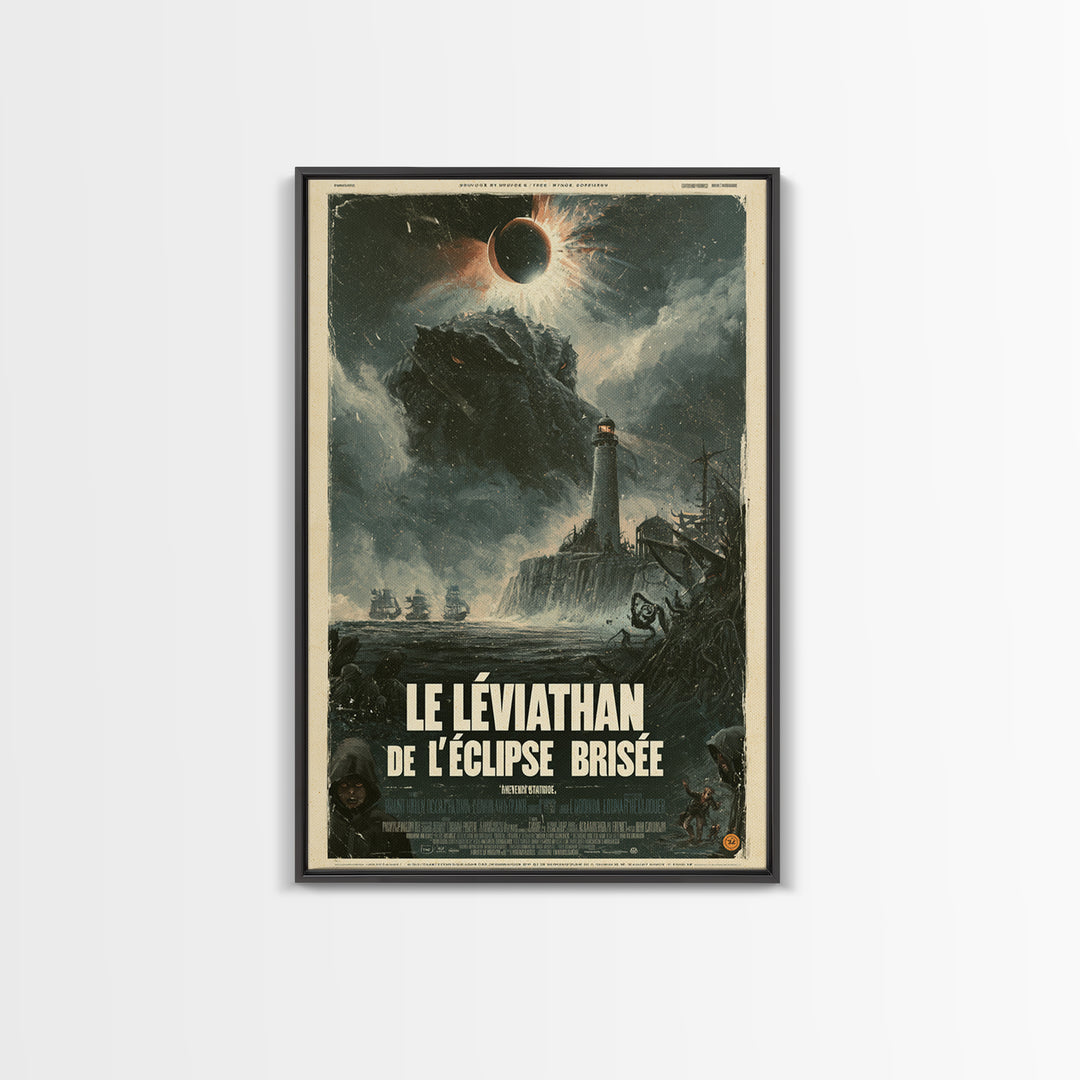 The Leviathan Of The Shattered Eclipse, French Language Horror Movie Poster, 1960s Horror Art, Eldritch Cinema Wall Art, Framed Canvas Print
