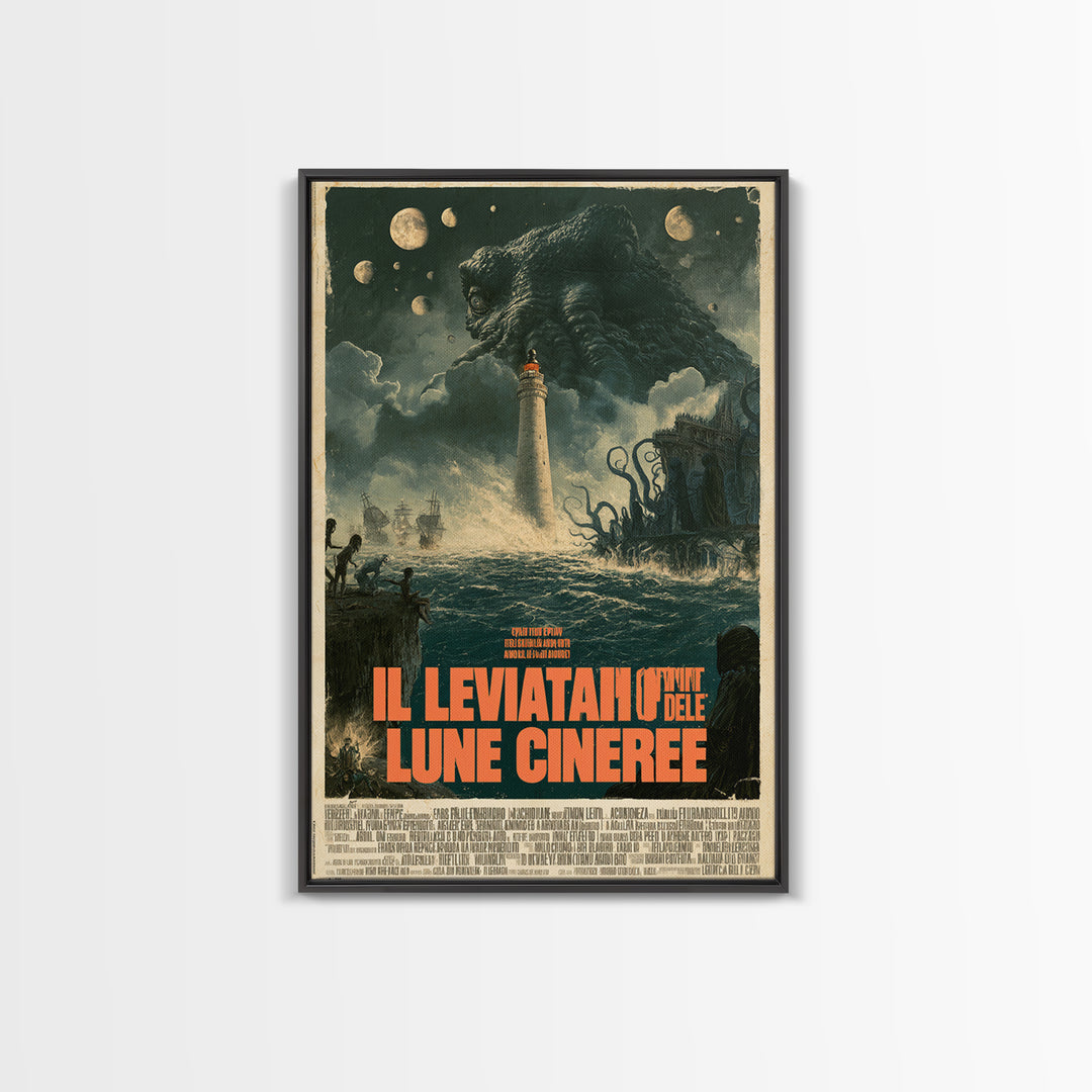 The Leviathan Of Ashen Moons, Italian Language Horror Movie Poster, 1970s Horror Art, Classic Monster Poster, Canvas Print, Dark Fantasy Art