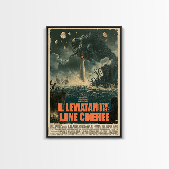 The Leviathan Of Ashen Moons, Italian Language Horror Movie Poster, 1970s Horror Art, Classic Monster Poster, Canvas Print, Dark Fantasy Art