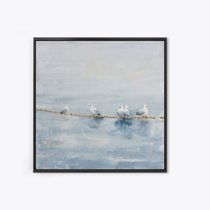 Seagulls Crossing a Muted Sky Canvas Print, Coastal Art, Landscape Painting, Coastal Decor, Fine Art, Coastal, Modern Decor, COA-1x1-10