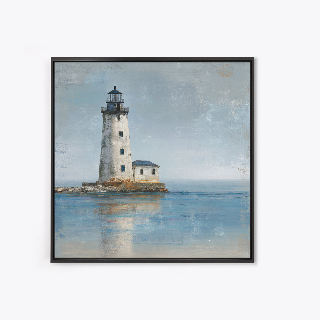 Whitewashed Lighthouse Against Cloudy Sky Canvas Print, Coastal Art, Living Room Art, Coastal Decor, Oil Painting, Coastal, COA-1x1-54