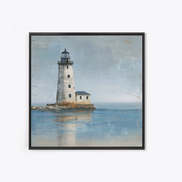 Whitewashed Lighthouse Against Cloudy Sky Canvas Print, Coastal Art, Living Room Art, Coastal Decor, Oil Painting, Coastal, COA-1x1-54