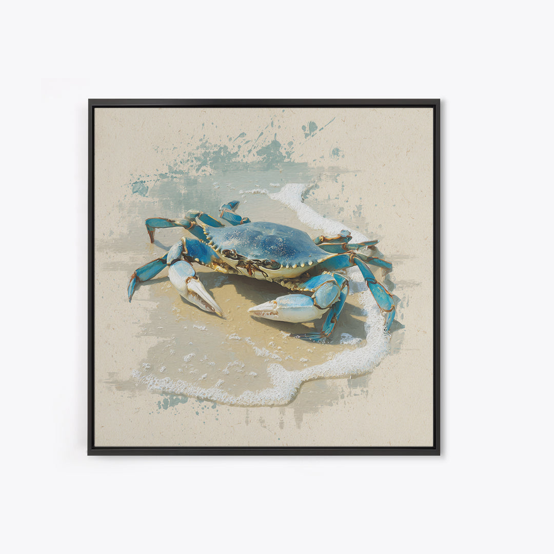 Blue Crab Illustration Framed Canvas Print, Coastal Art, Beach Art, Coastal Decor, Fine Art, Coastal, Room Decor, COA-1x1-62