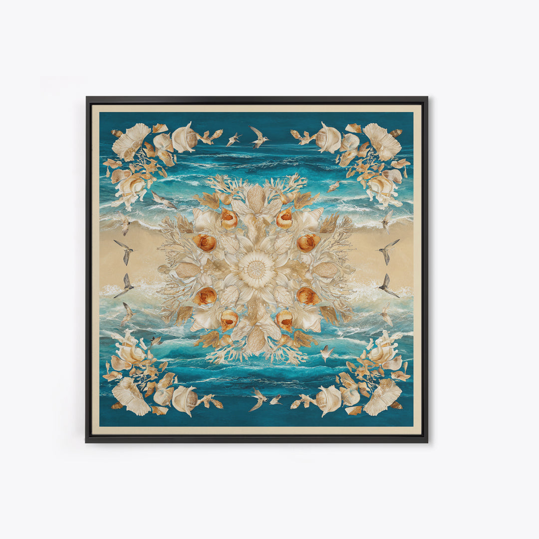 Shell and Coral Specimen Arrangement Framed Canvas Print, Coastal Art, Statement Artwork, Coastal Decor, Fine Art, Coastal, COA-1x1-83