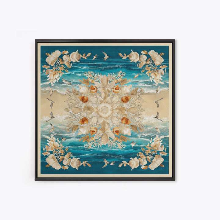 Shell and Coral Specimen Arrangement Framed Canvas Print, Coastal Art, Statement Artwork, Coastal Decor, Fine Art, Coastal, COA-1x1-83