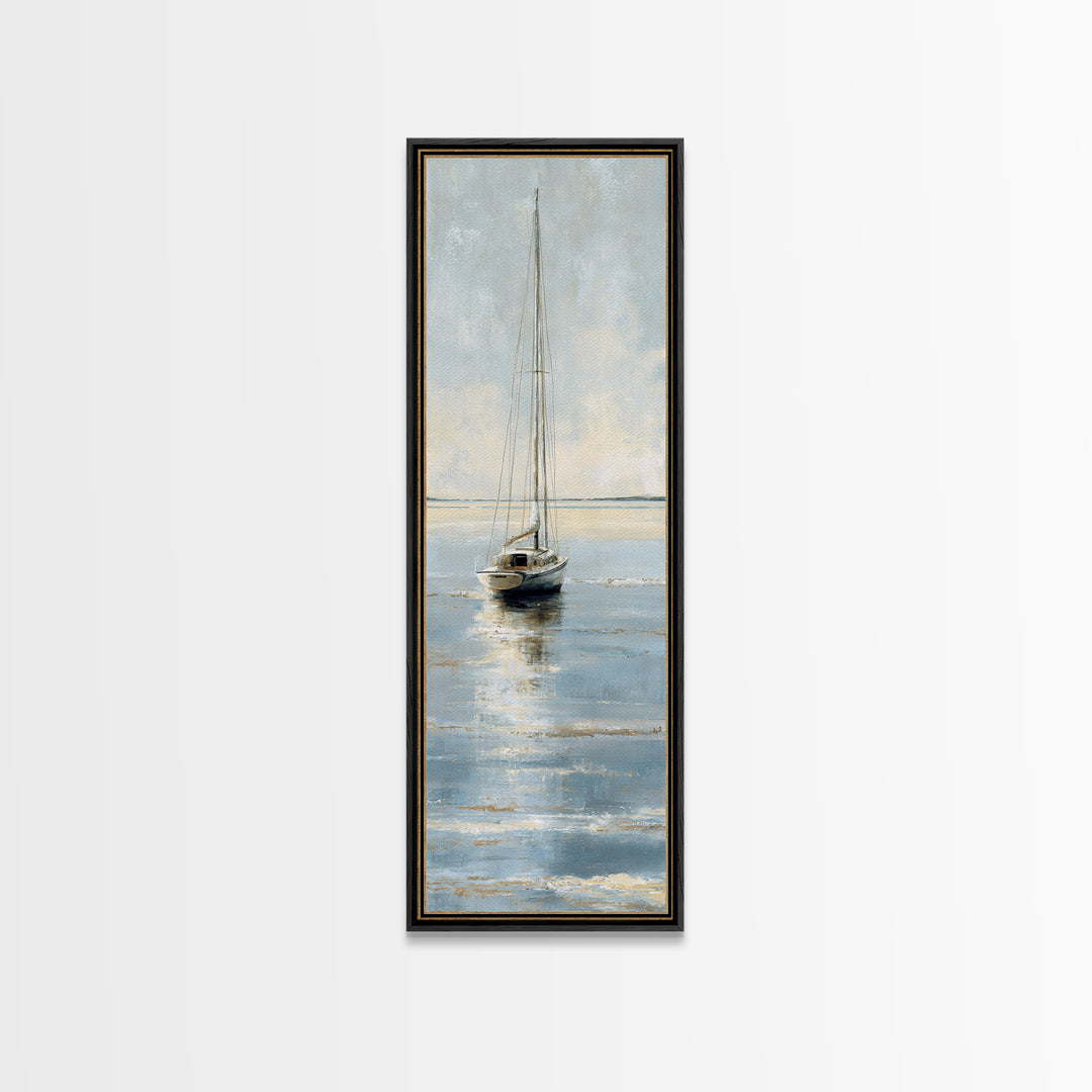 Weathered Sailboat on Calm Morning Water Canvas Print, Coastal Art, Ocean Art, Coastal Decor, Fine Art, Coastal, Art Print, COA-1x3-14